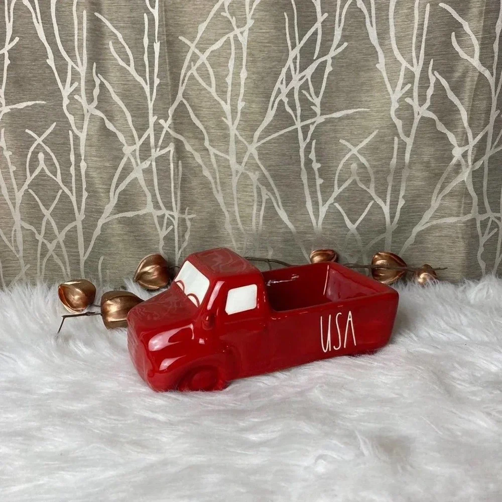 RAE DUNN FARMHOUSE HOME DECOR CERAMIC TRUCK AMERICA USA FOURTH JULY HOME NEW HTF - Picture 2 of 8